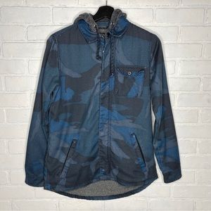 Burton Durable Goods Blue Camo Print Hooded Flannel Zip Jacket Mens Extra Small
